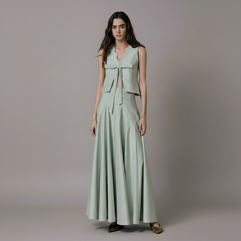 The Mint Green Papillon Top & Skirt Set