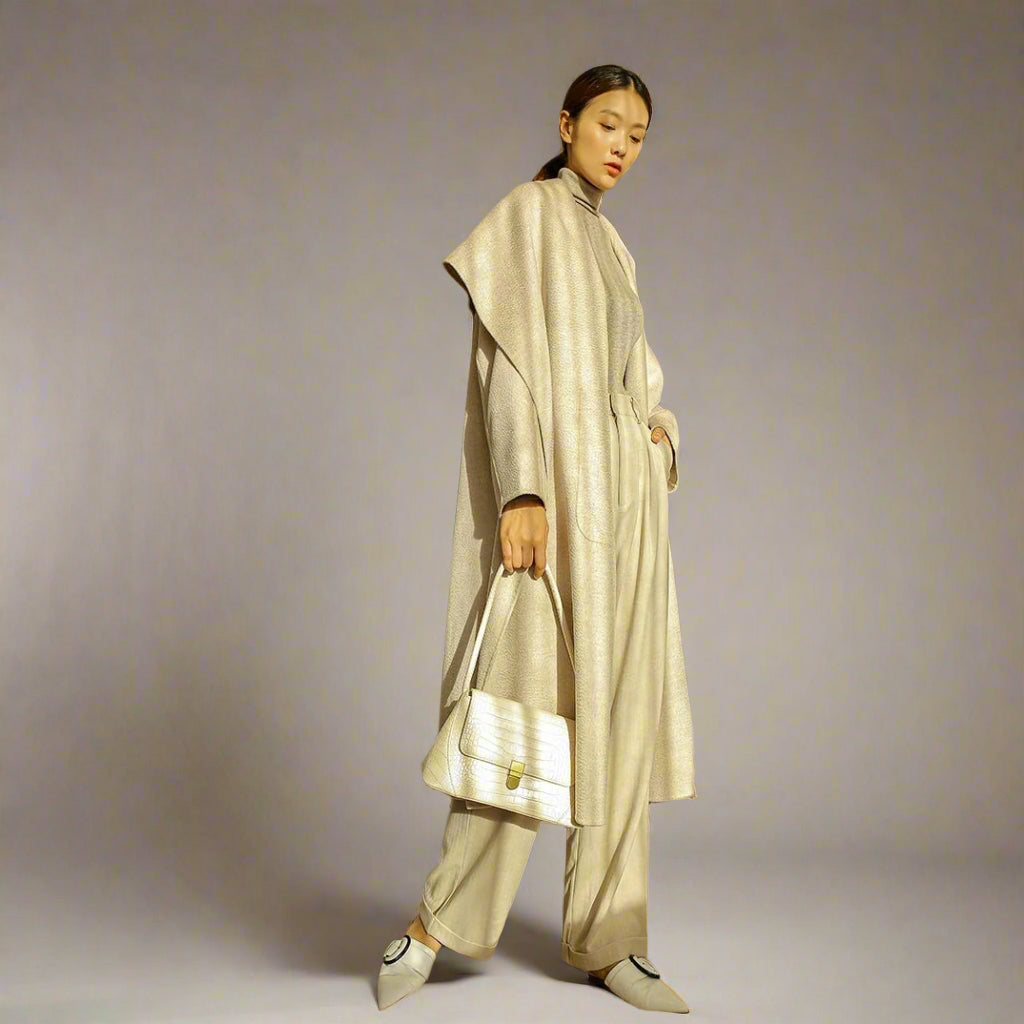 Water Ripple Coat — Shawl Collar, Oatmeal