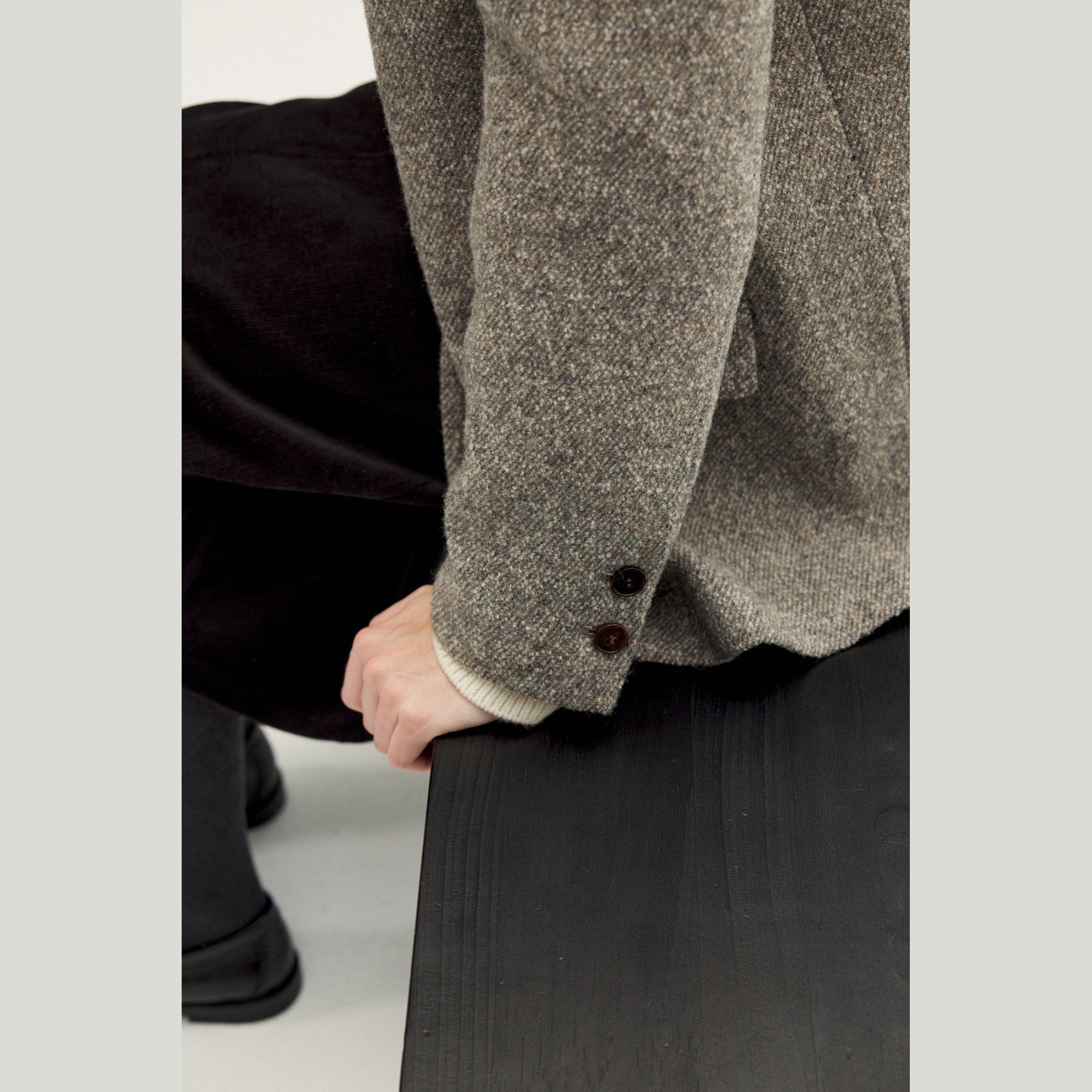 Imported Grey Wool Tweed Jacket - Relaxed Silhouette, Soft Tailoring
