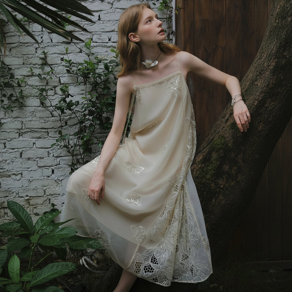 Pearl Petal Lace Slip Dress — Vanilla Cloud