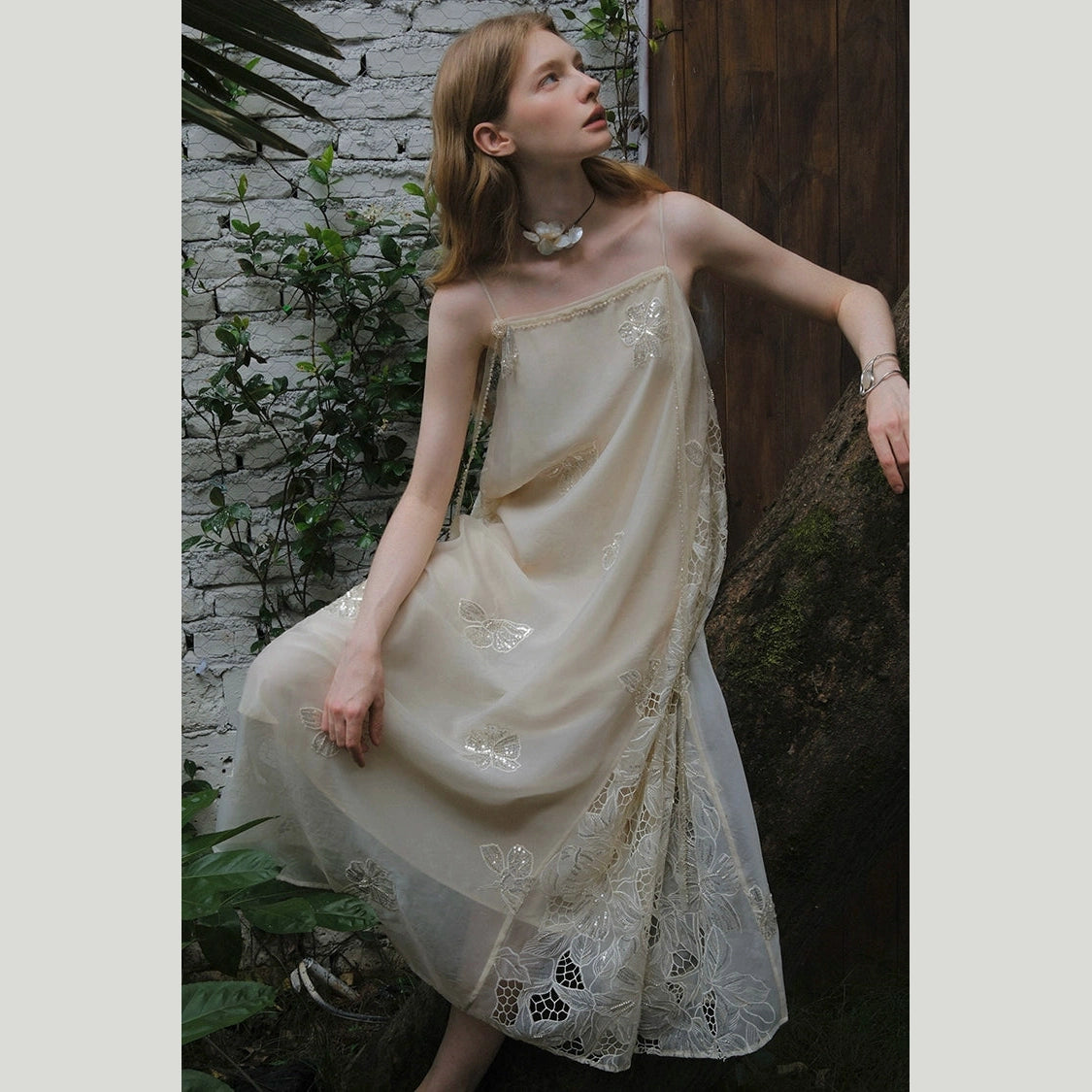 Pearl Petal Lace Slip Dress — Vanilla Cloud