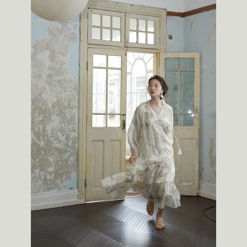 Hibiscus Embroidered Ramie Dress – Pure Natural Fiber, Limited Edition