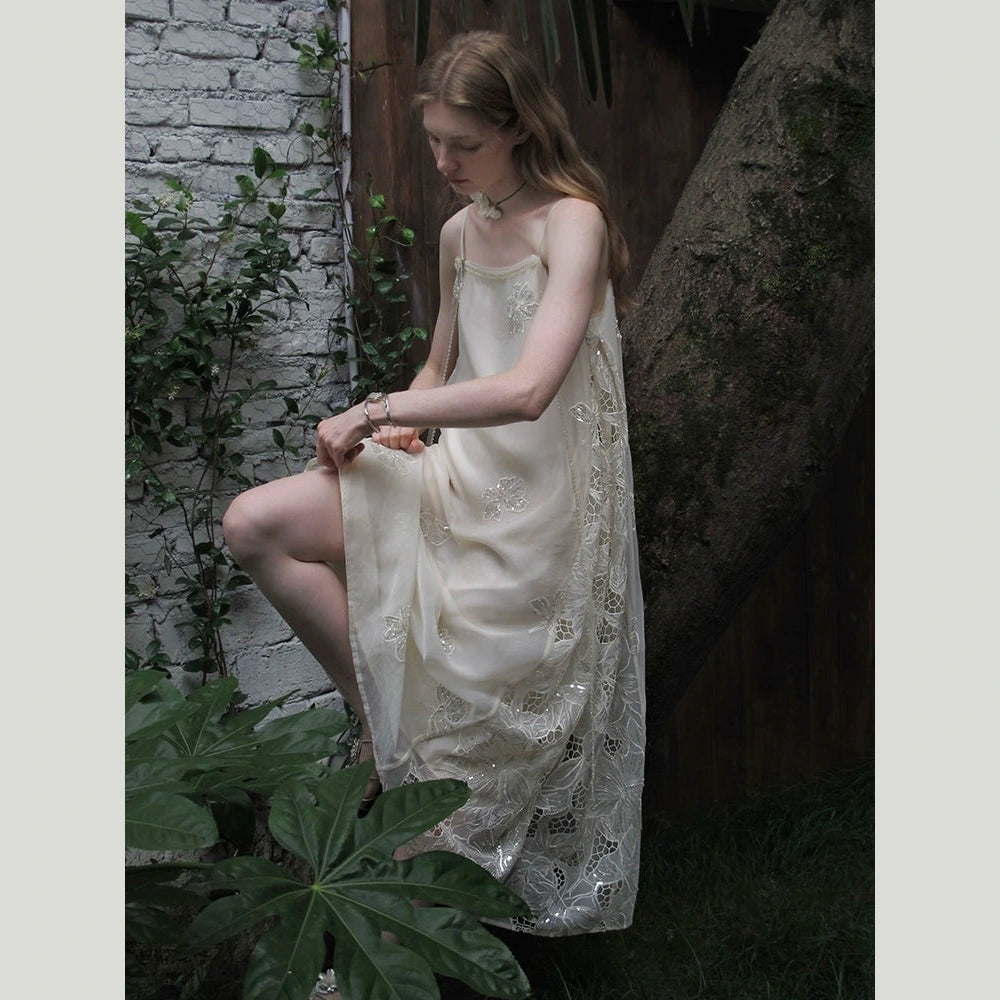Pearl Petal Lace Slip Dress — Vanilla Cloud