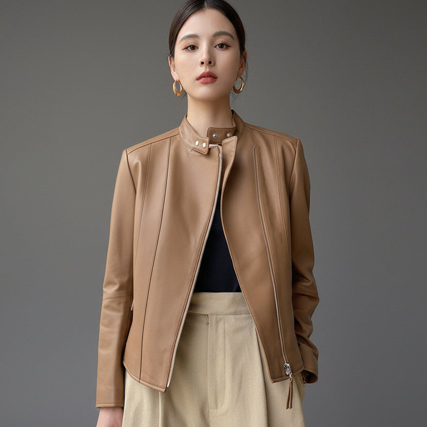 The Cafe Creme Sheepskin Leather Moto Jacket