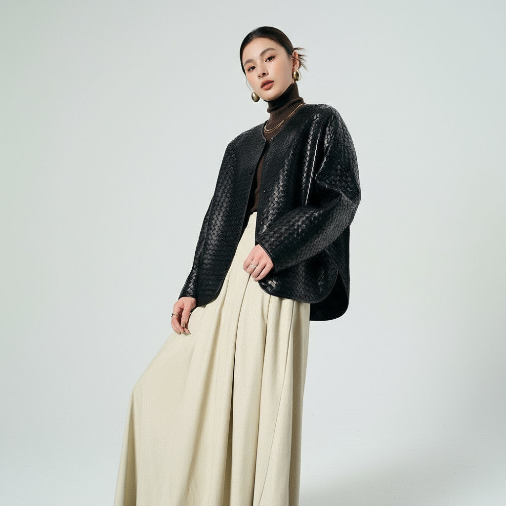 Woven Leather Jacket in Lambskin — Quiet Depth, Rare Craft