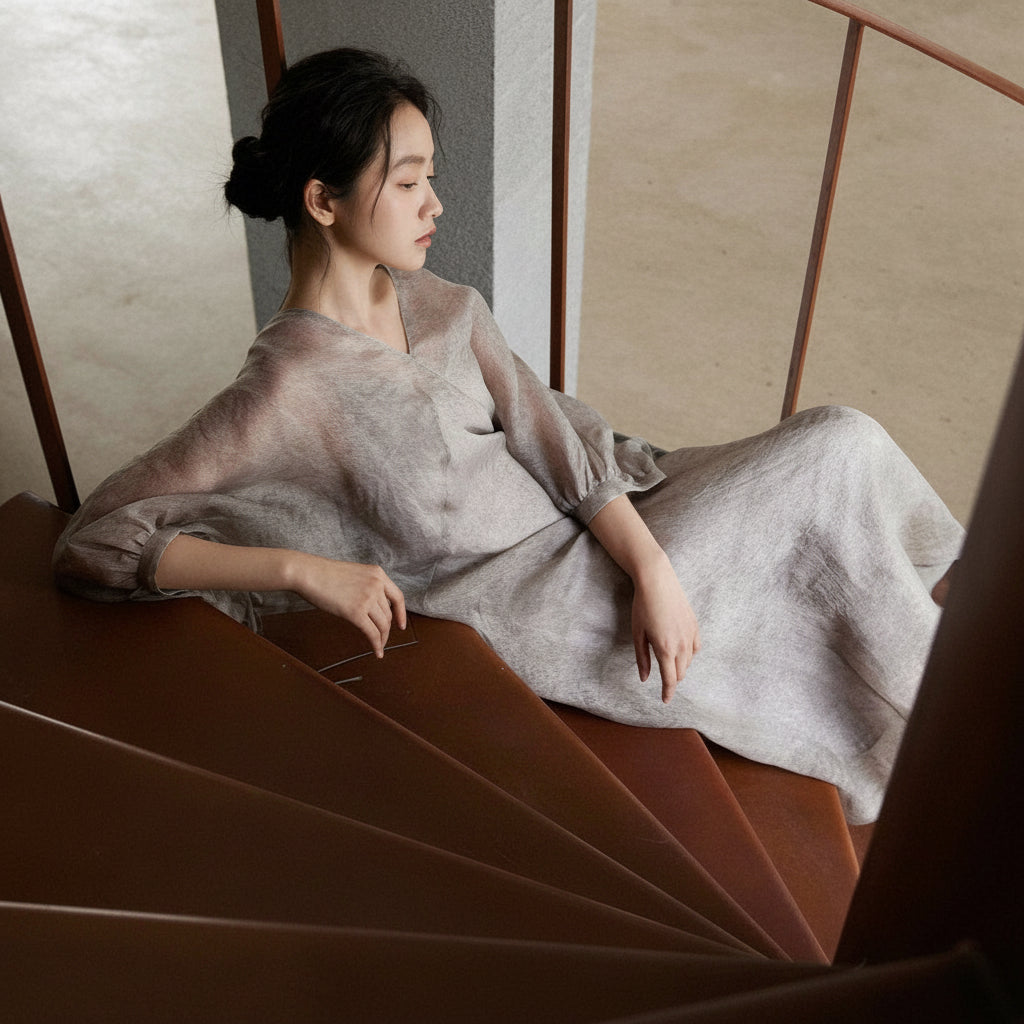 Grey Silk Gauze Dress