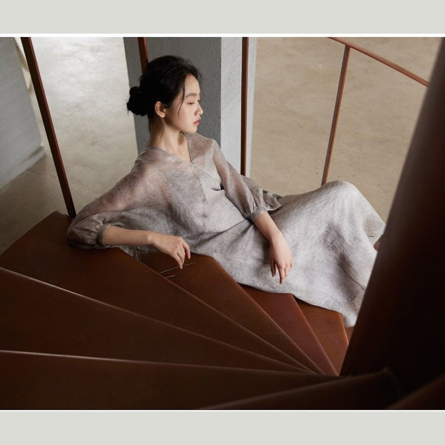 Grey Silk Gauze Dress