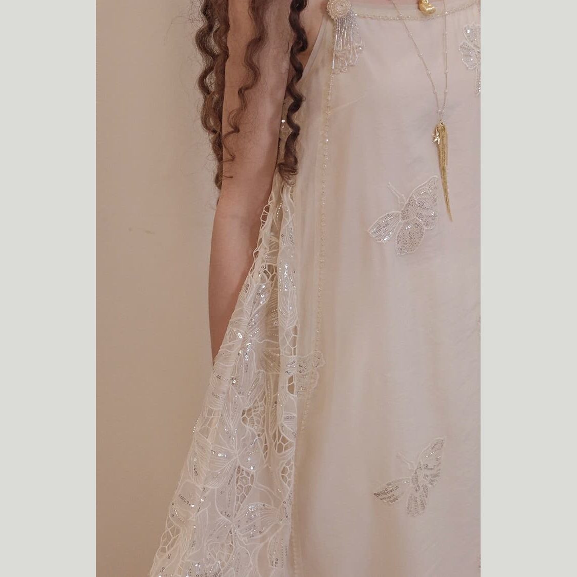 Pearl Petal Lace Slip Dress — Vanilla Cloud