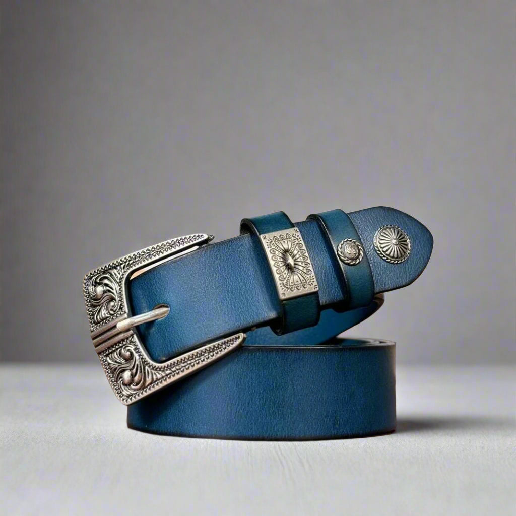 Handmade Cerulean Blue Leather Belt