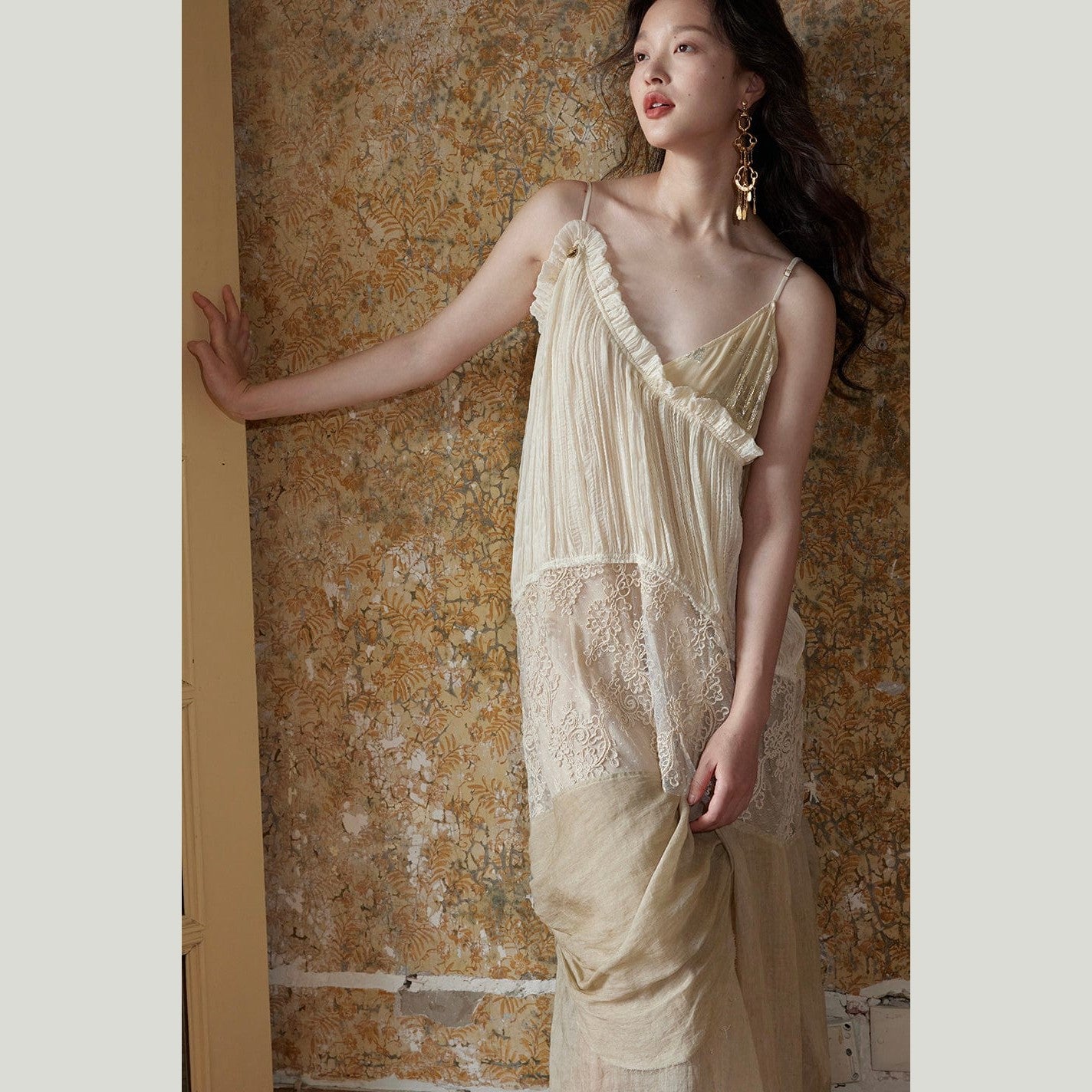 Ethereal Embroidered Dress in Ramie, Silk & Gold Thread – Limited Edition