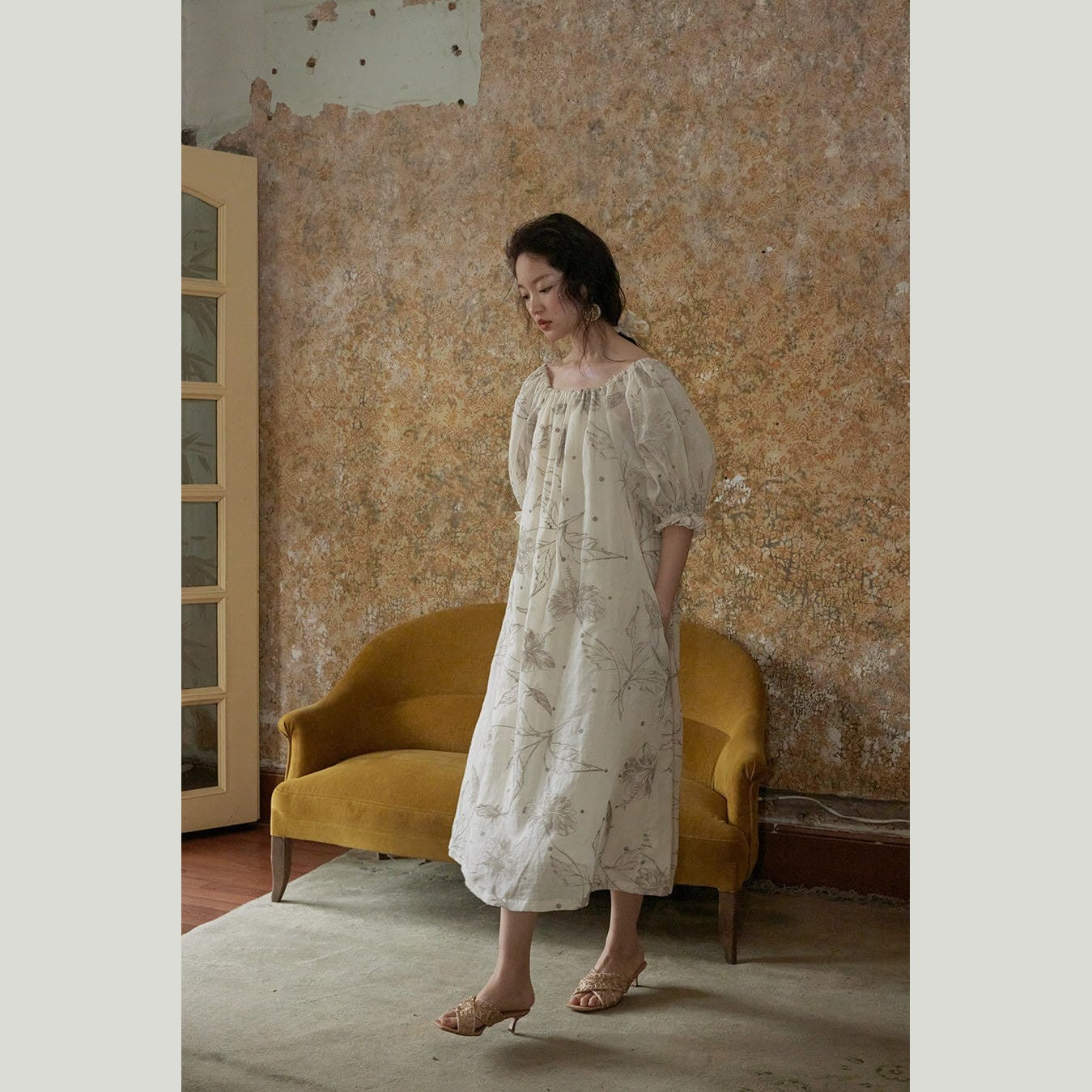 Hibiscus Embroidered Ramie Dress – Pure Natural Fiber, Limited Edition