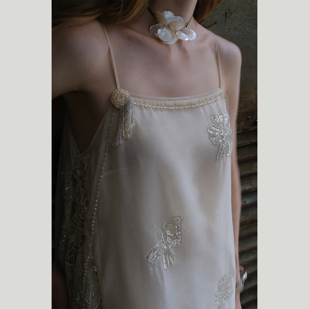 Pearl Petal Lace Slip Dress — Vanilla Cloud
