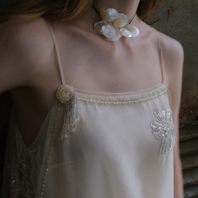 Pearl Petal Lace Slip Dress — Vanilla Cloud