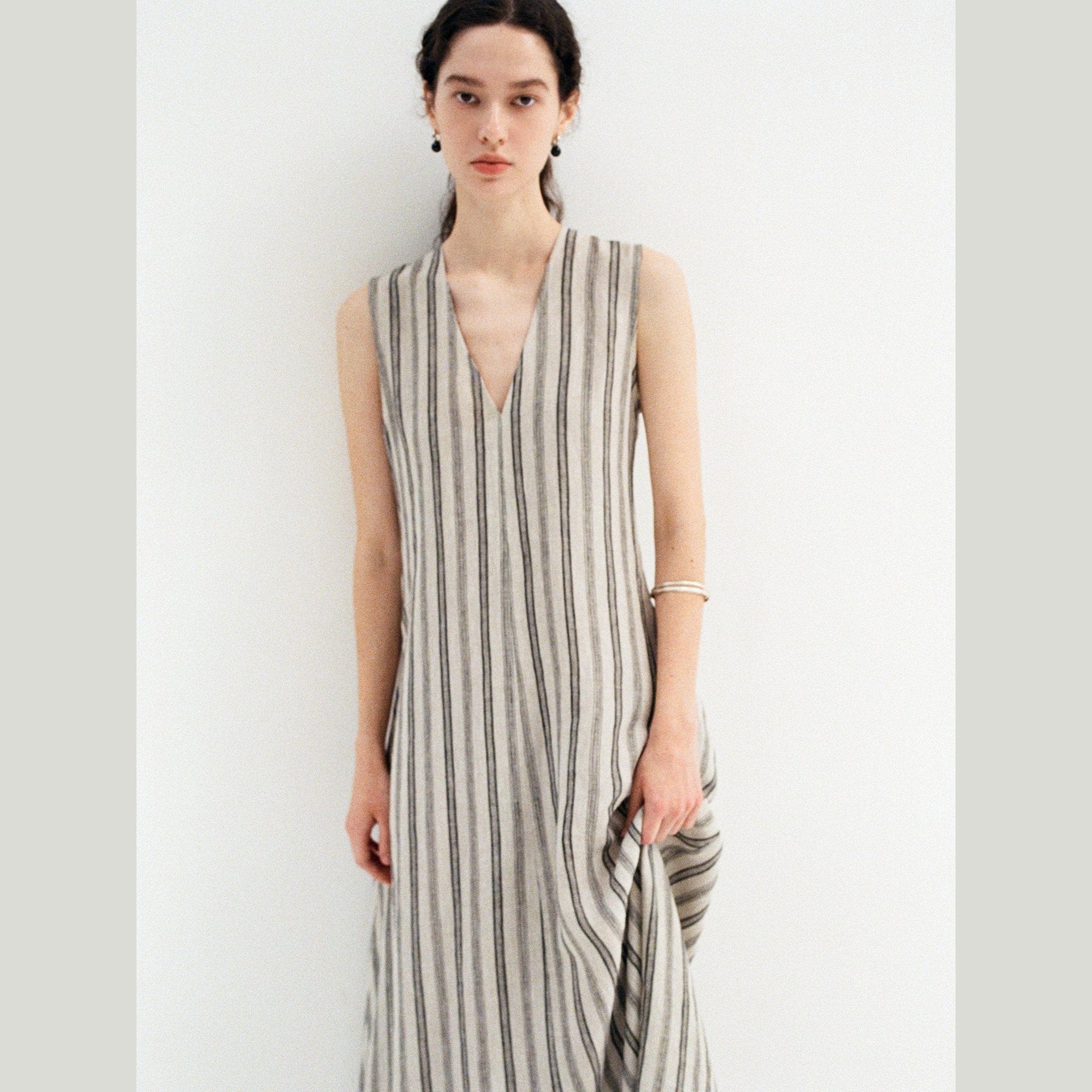 Minimalist Striped Linen Maxi Dress