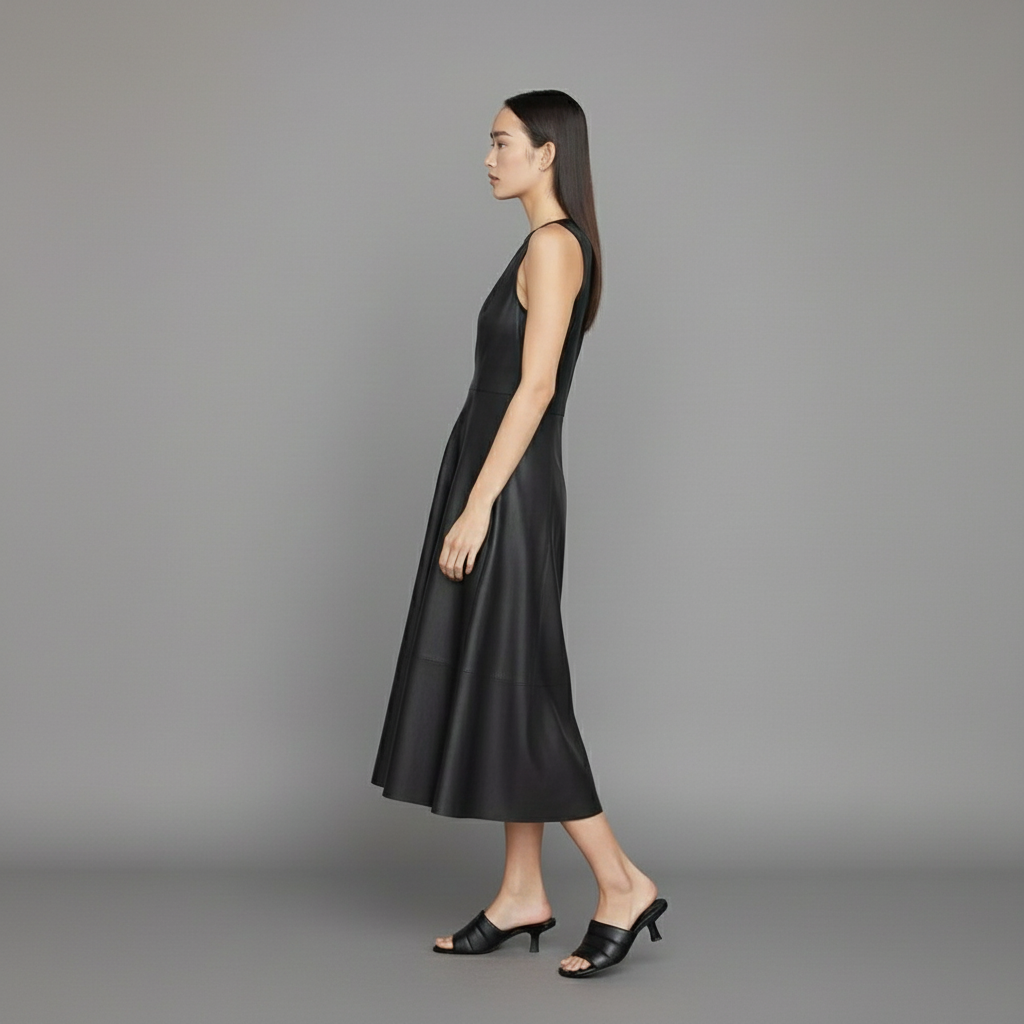 The Napa Leather Sleeveless Midi Dress