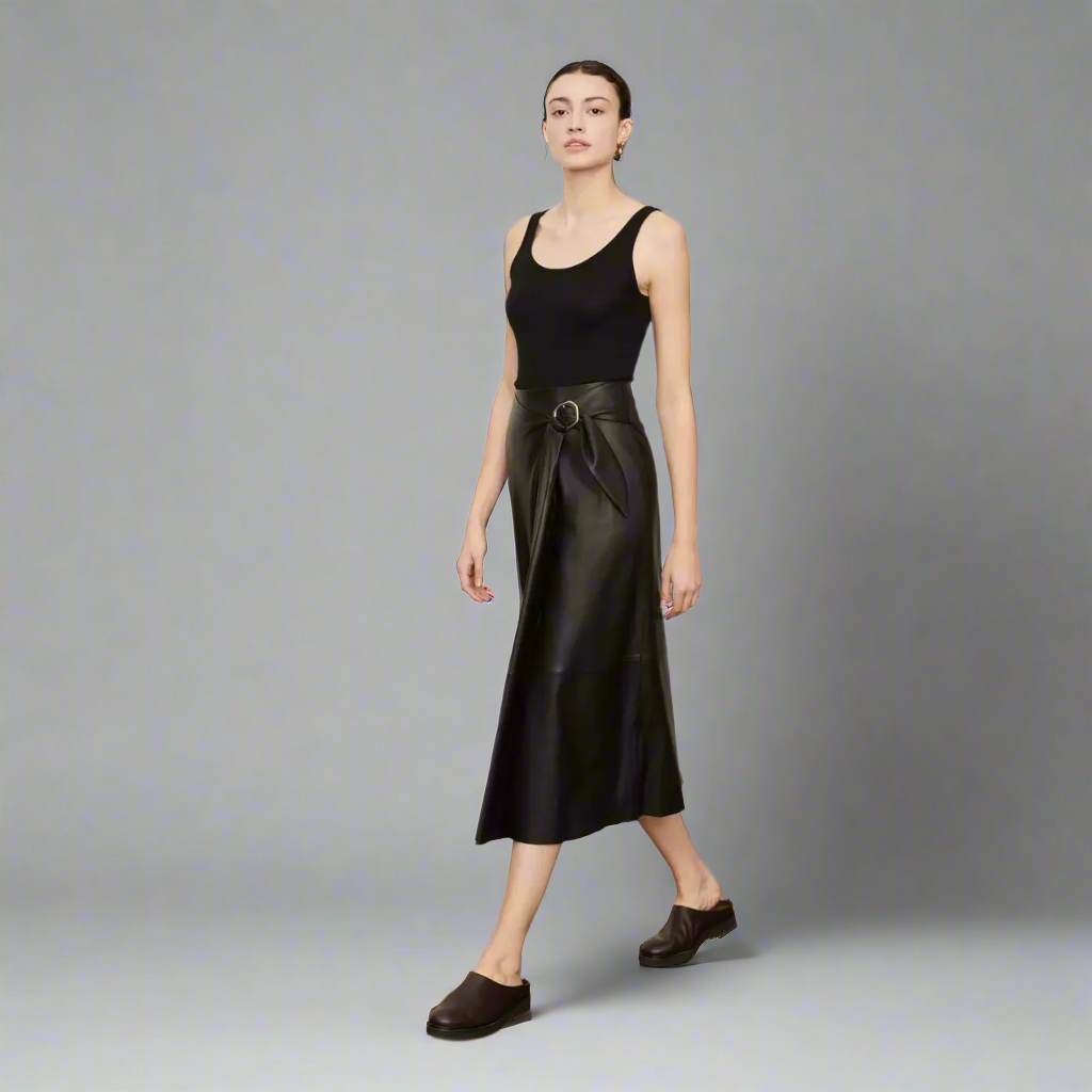 The Napa Leather Midi Skirt