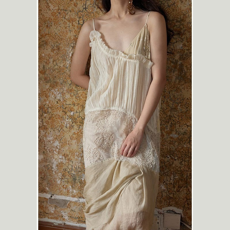 Ethereal Embroidered Dress in Ramie, Silk & Gold Thread – Limited Edition