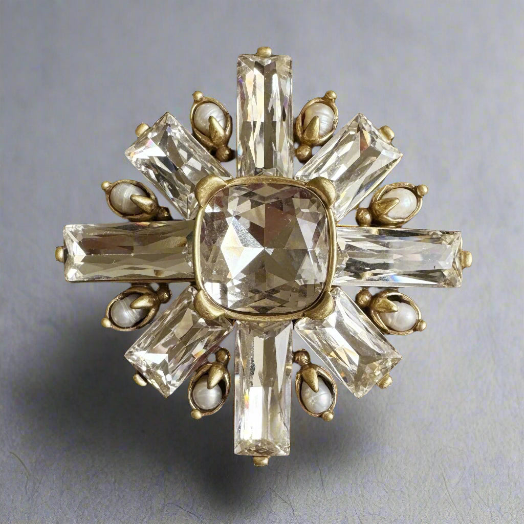 The Rock Sugar Vintage Brooch with Freshwater Pearls