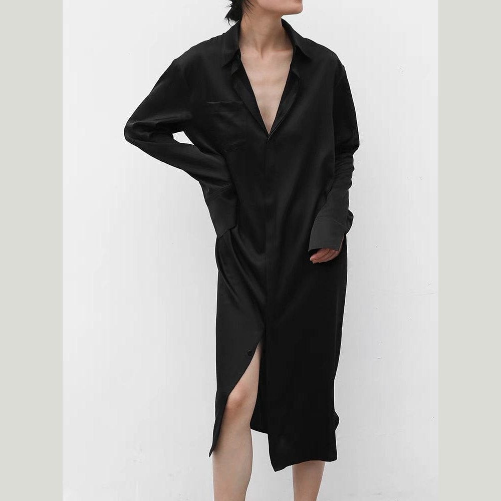 The Black Silk Shirt Dress