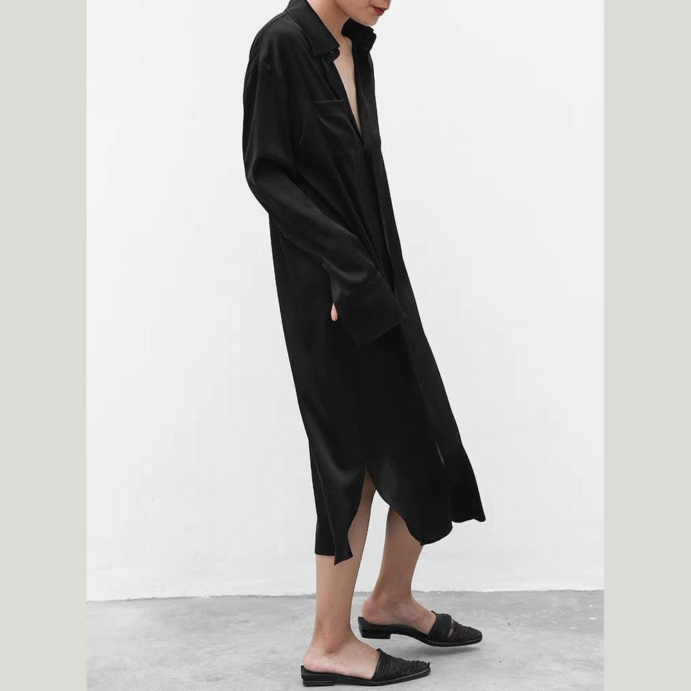 The Black Silk Shirt Dress