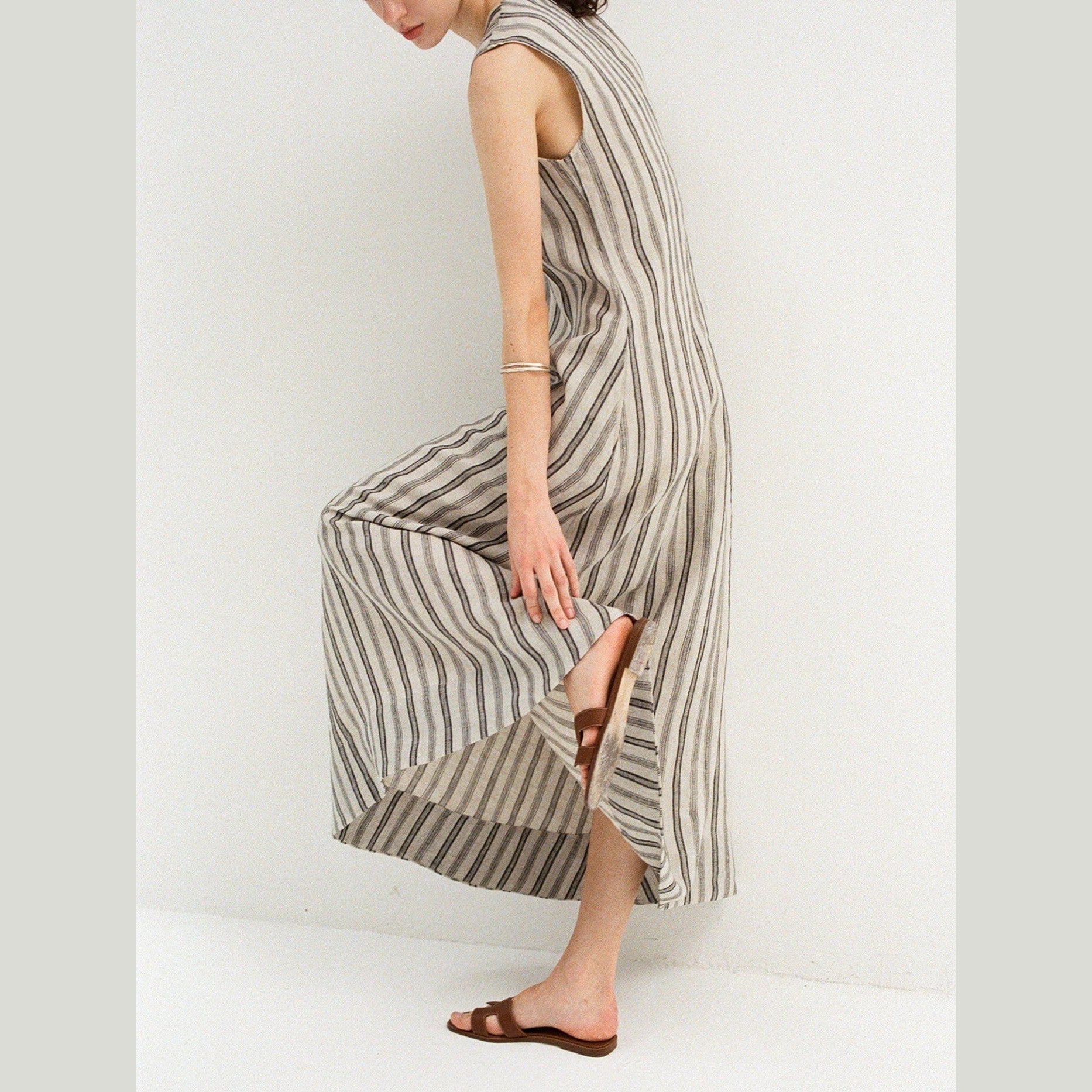 Minimalist Striped Linen Maxi Dress