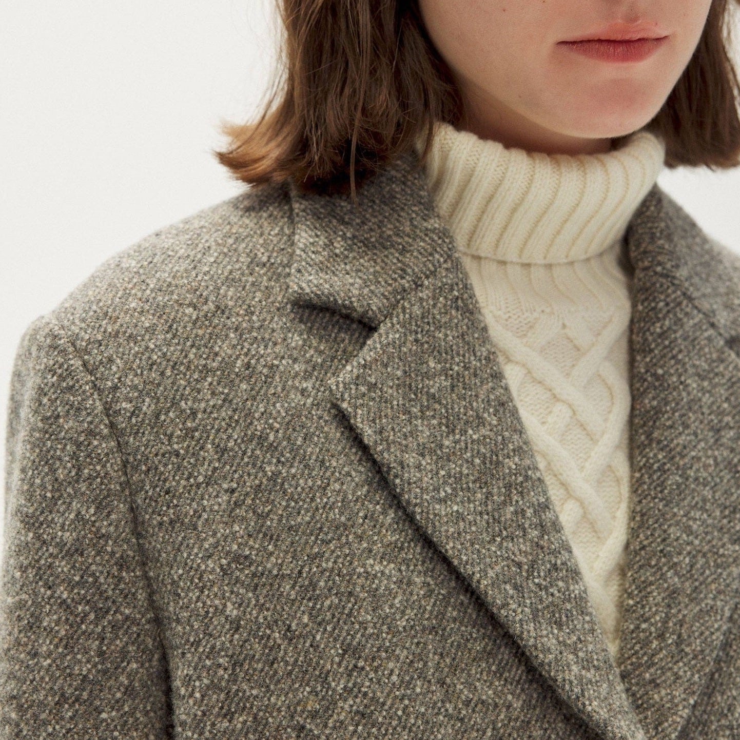 Imported Grey Wool Tweed Jacket - Relaxed Silhouette, Soft Tailoring