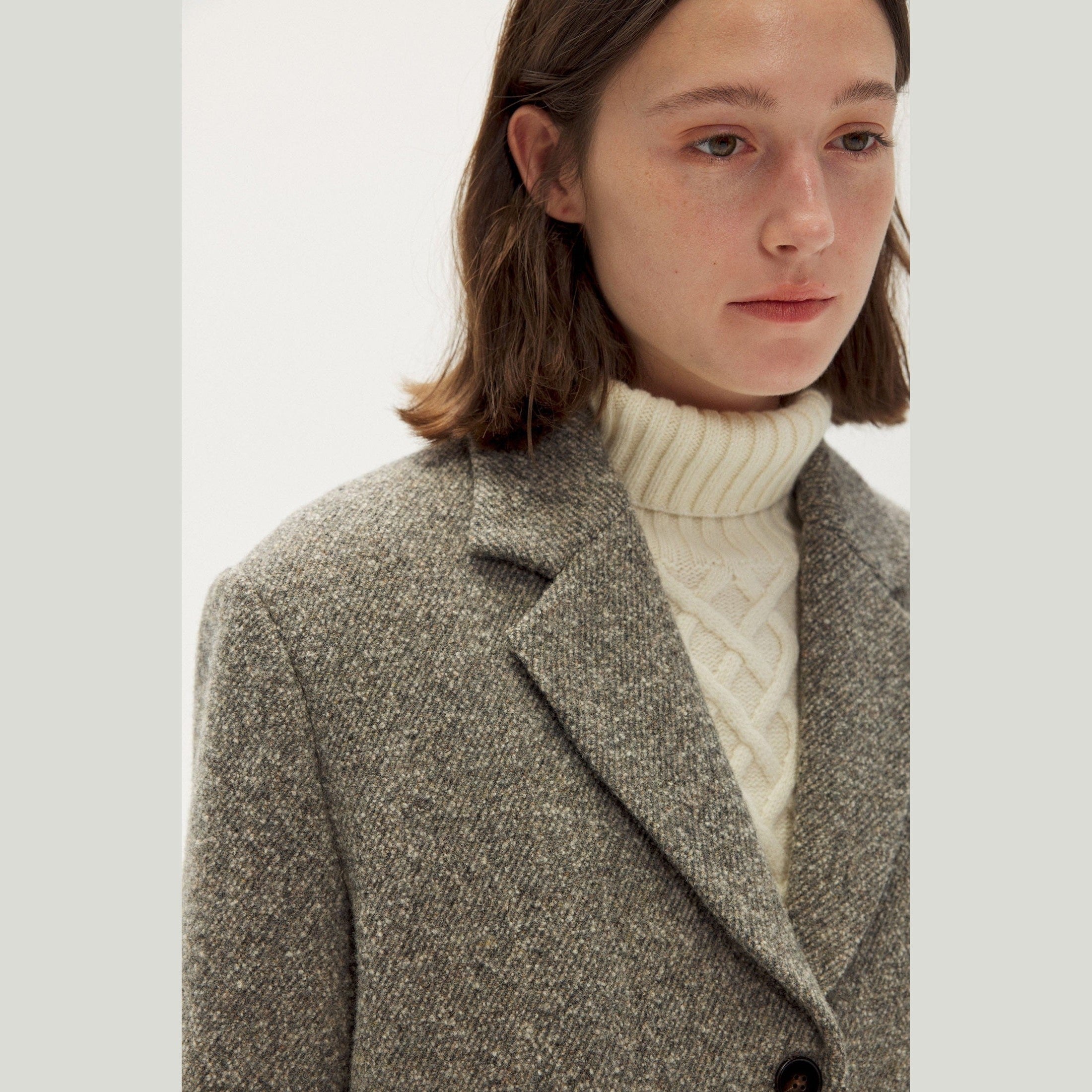 Imported Grey Wool Tweed Jacket - Relaxed Silhouette, Soft Tailoring