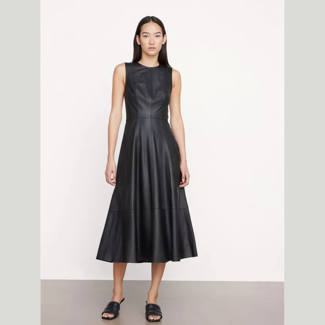 The Napa Leather Sleeveless Midi Dress