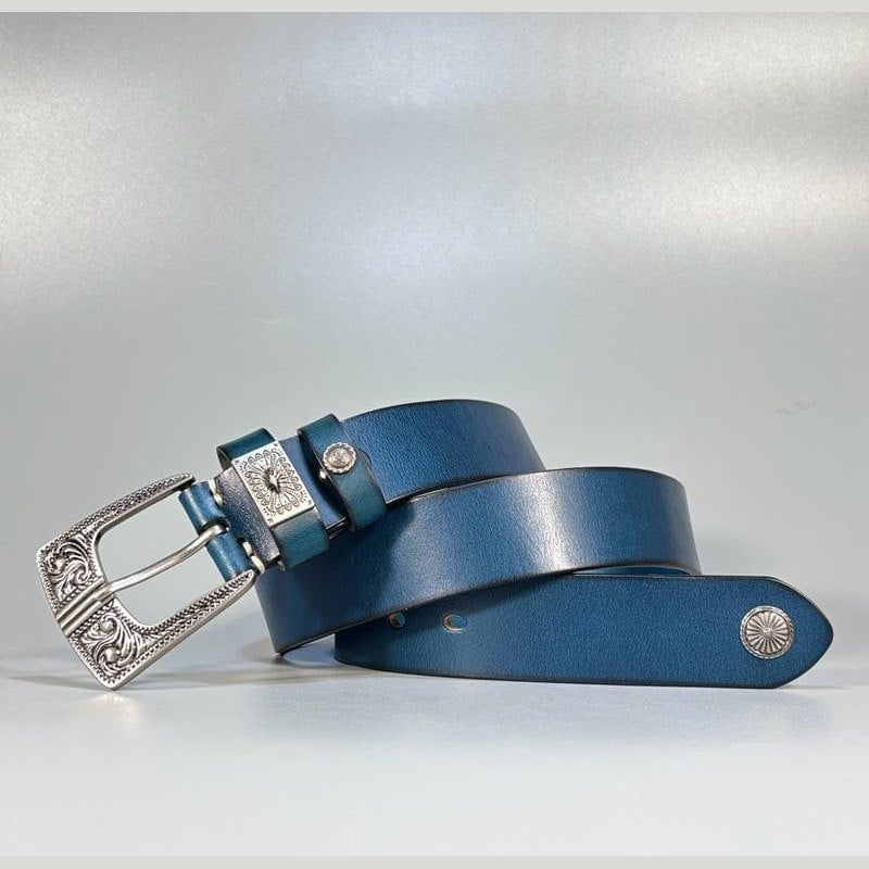 Handmade Cerulean Blue Leather Belt