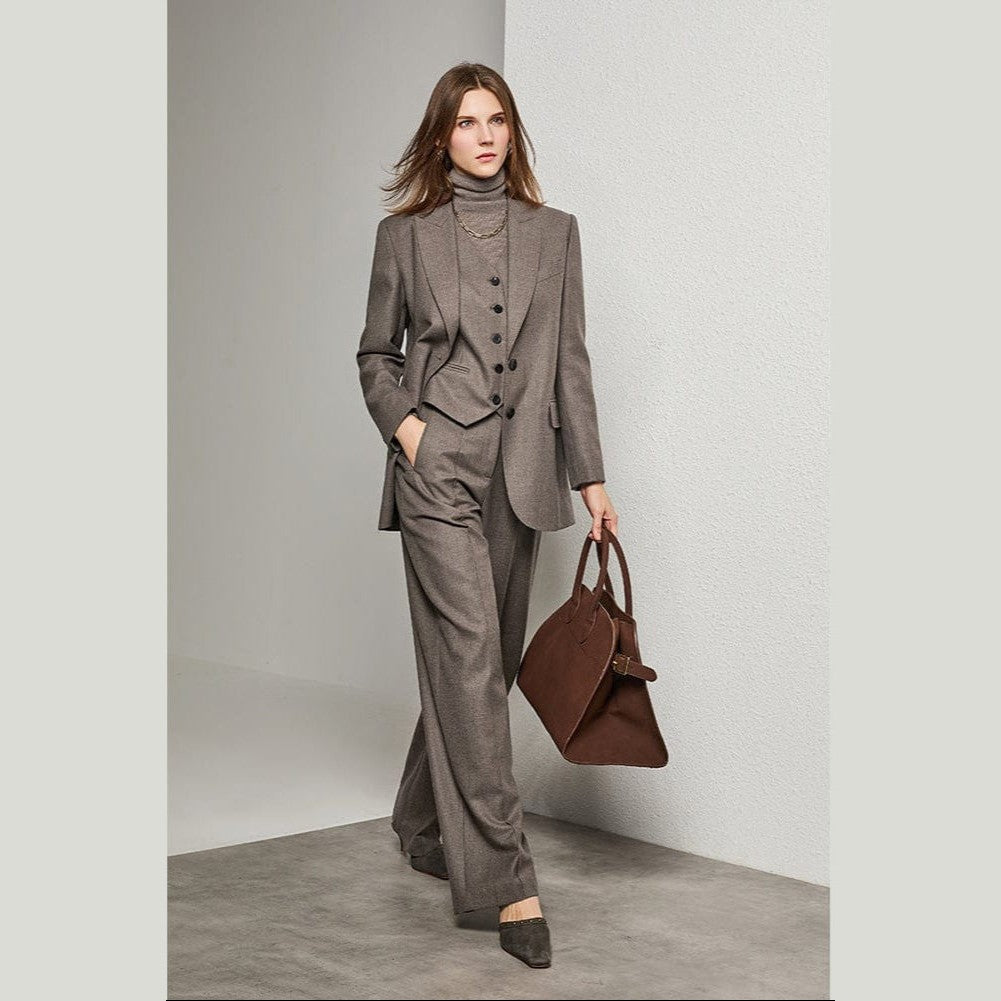 Italian Velvet Worsted Wool Suiting - Blazer, Vest & Trousers in Matte-Soft Finish