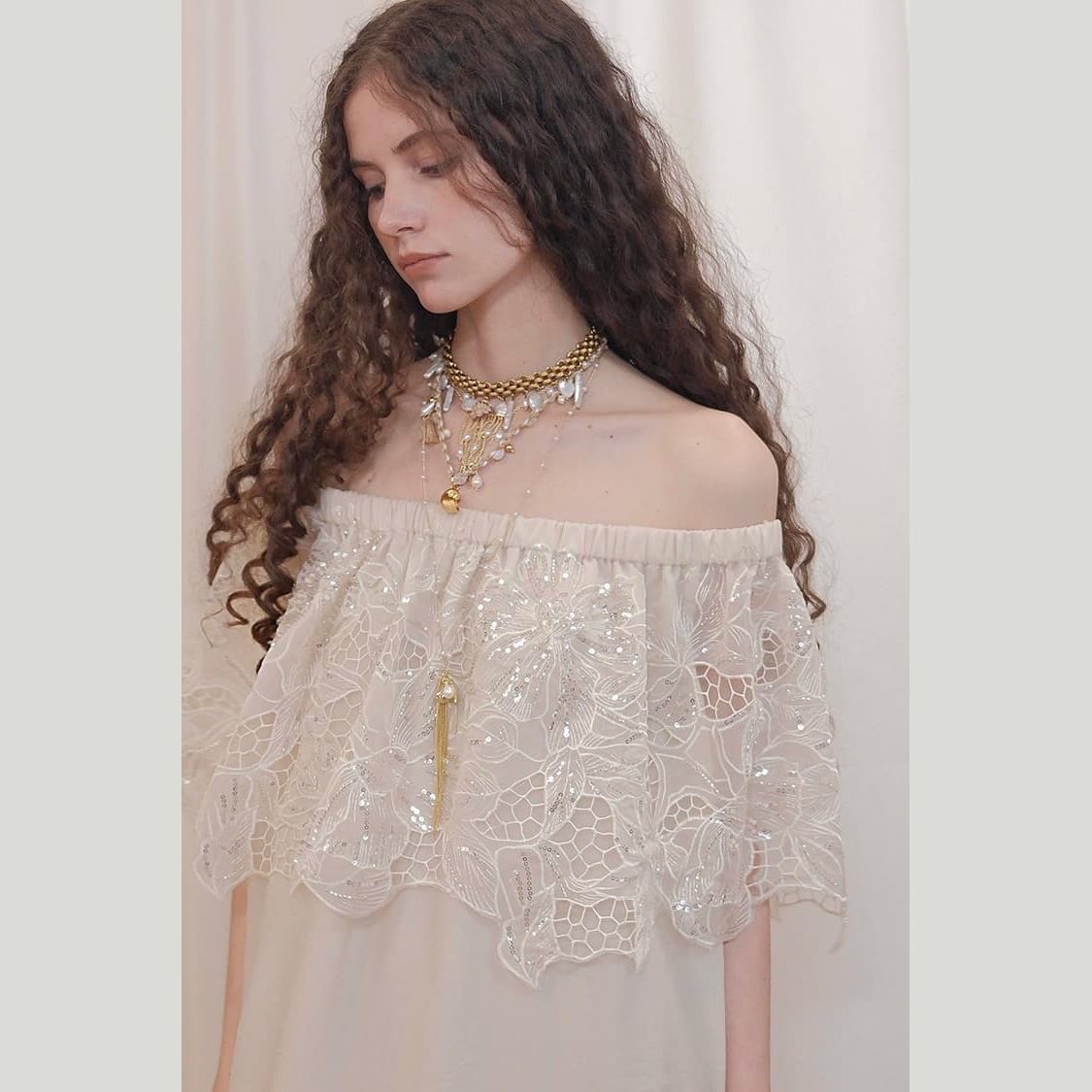Pearl Petal Lace Slip Dress — Vanilla Cloud