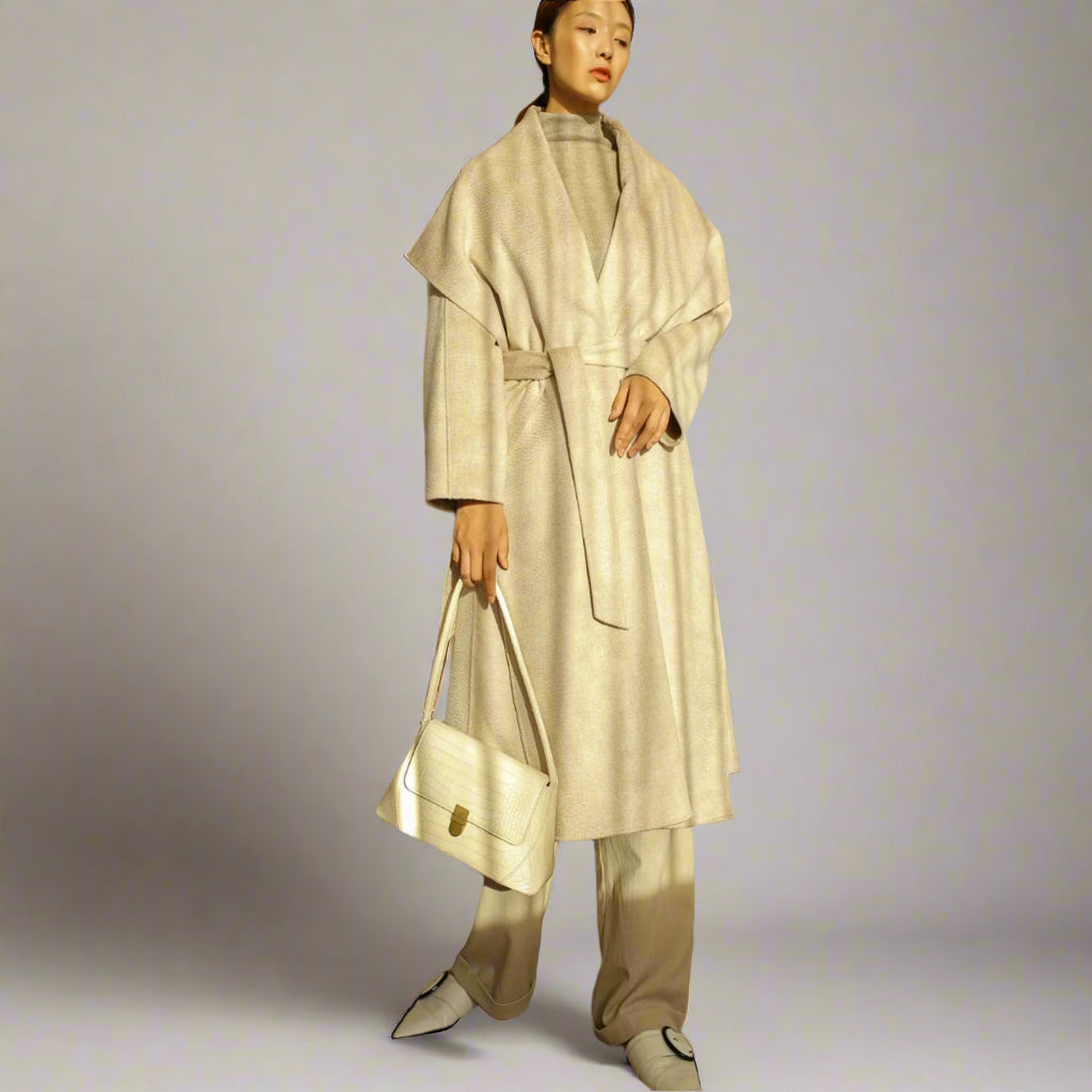 Water Ripple Coat — Shawl Collar, Oatmeal