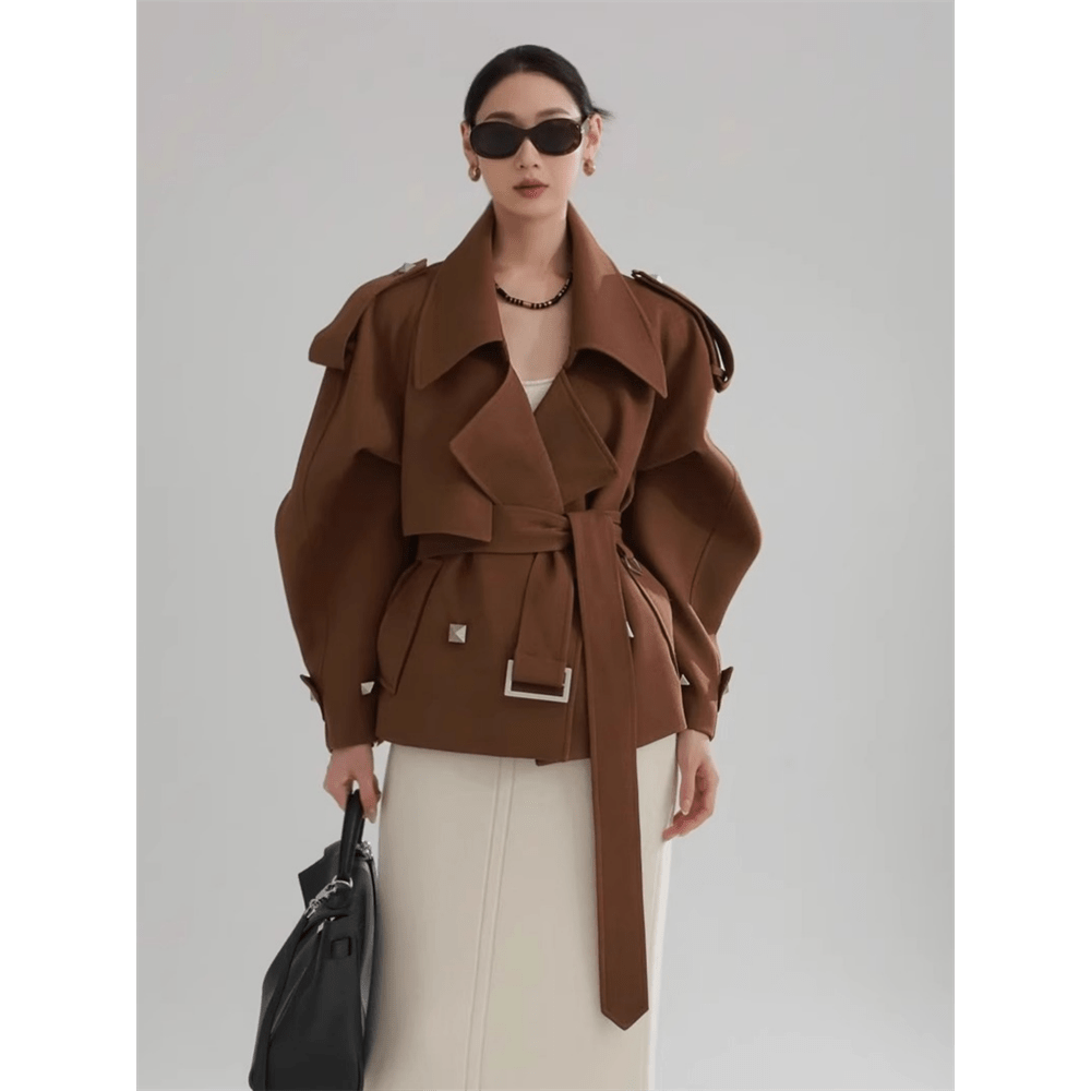 Petite Cropped Trench Coat Brown