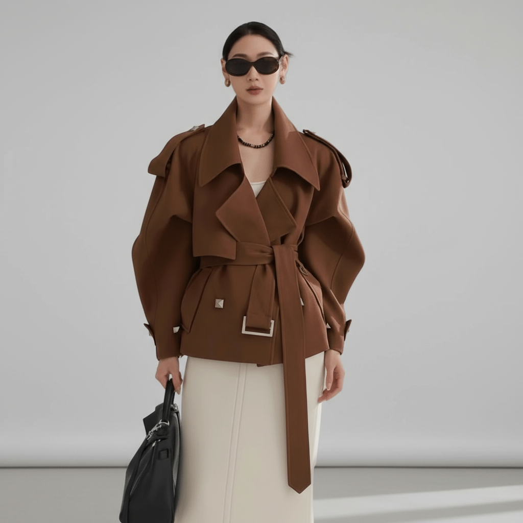 Petite Cropped Trench Coat Brown
