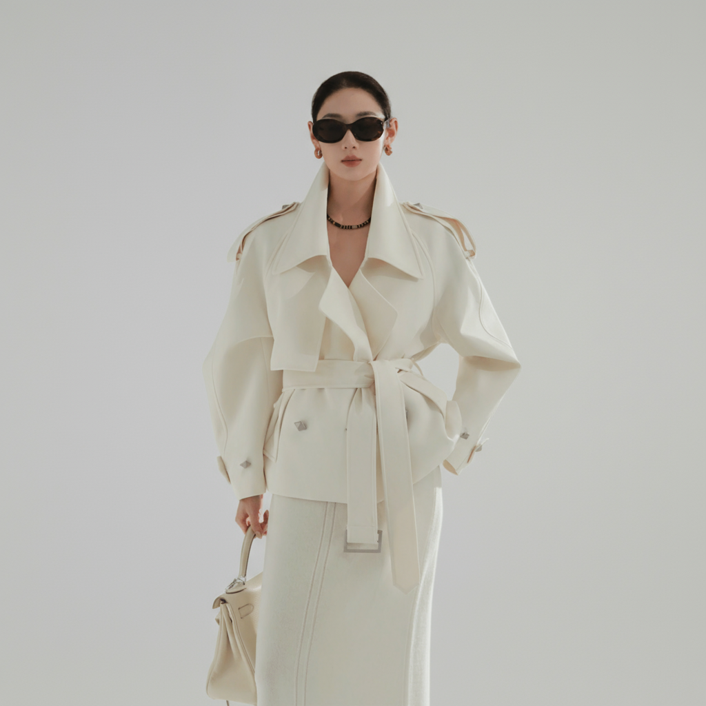 Petite Cropped Trench Coat White