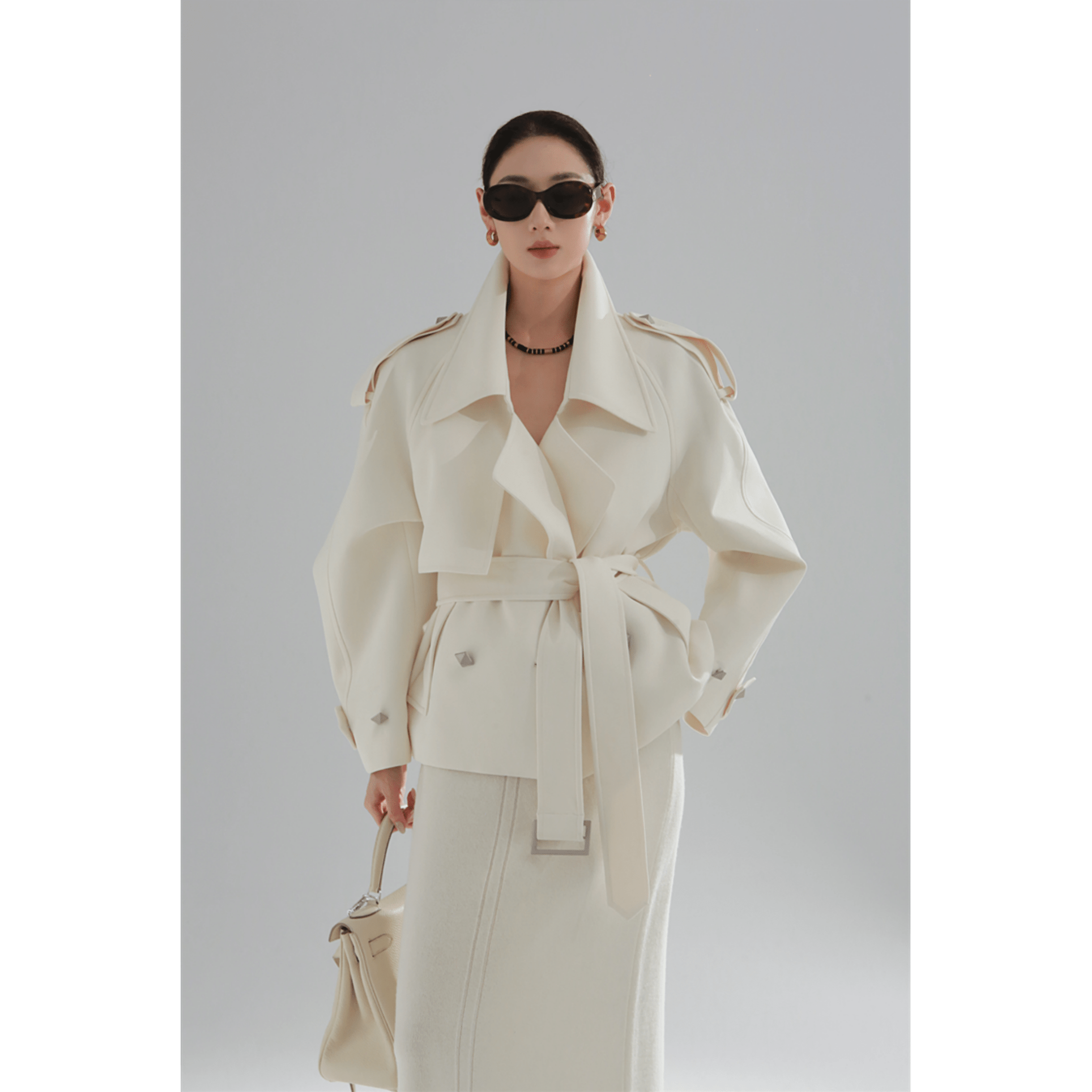 Petite Cropped Trench Coat White