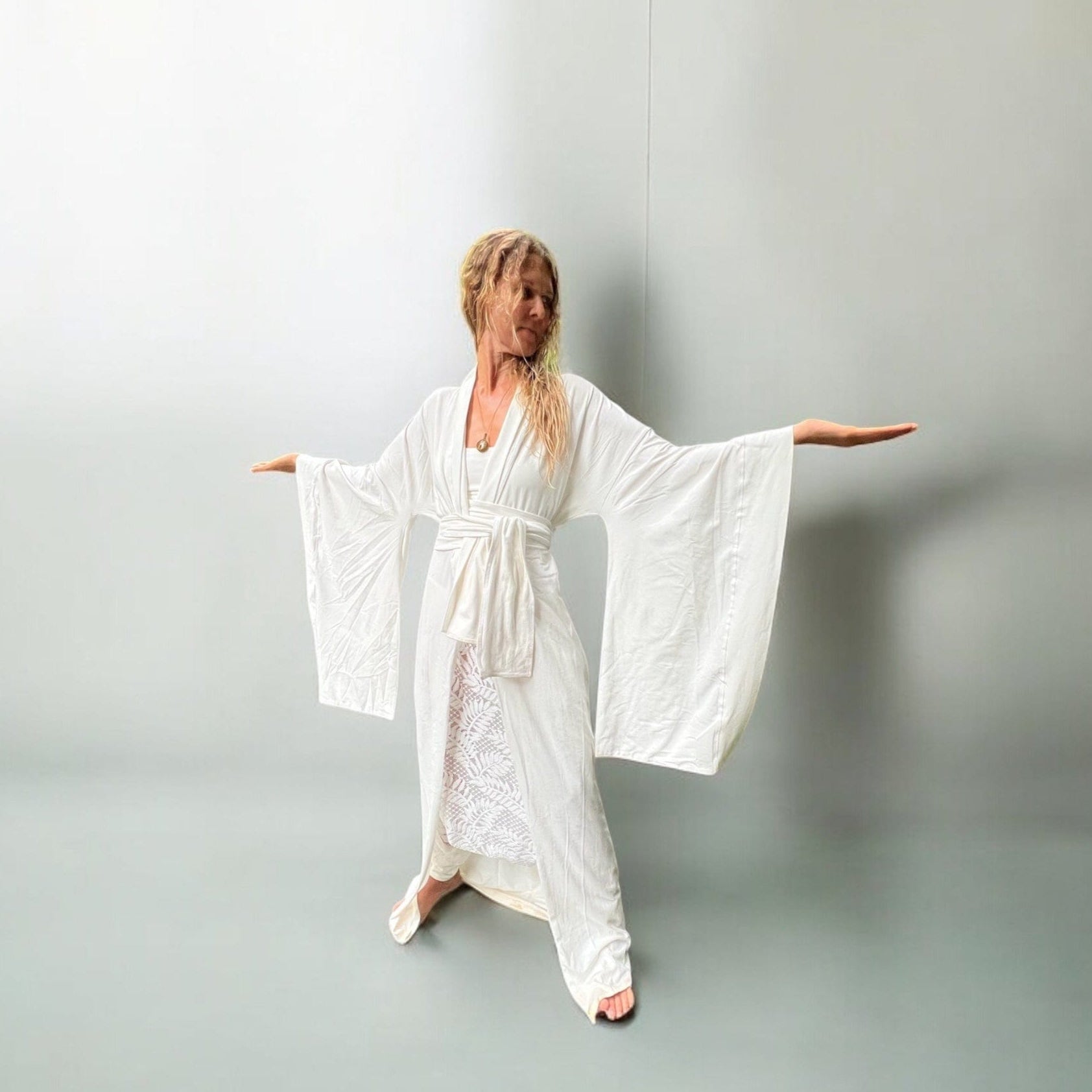 Air Nomad White Kimono – Handmade Ethical Cotton Blend by Glorka