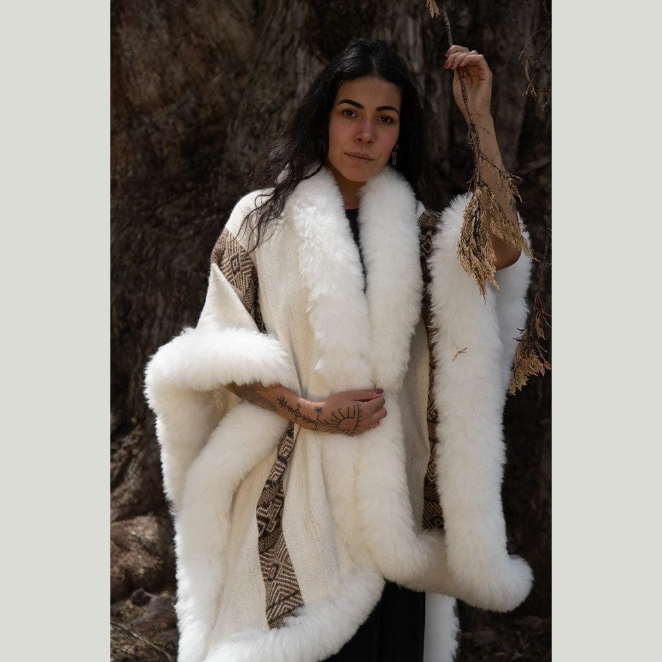 White Baby Alpaca Wool Cape Heritage Fashion