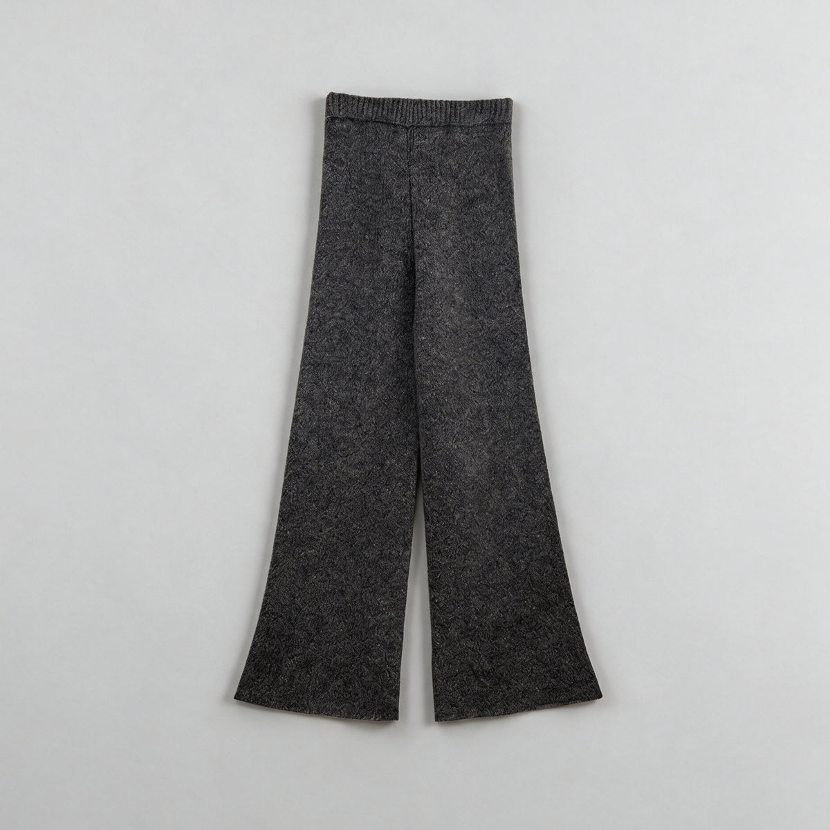 cashmere wool flared knit trousers in dark grey, front