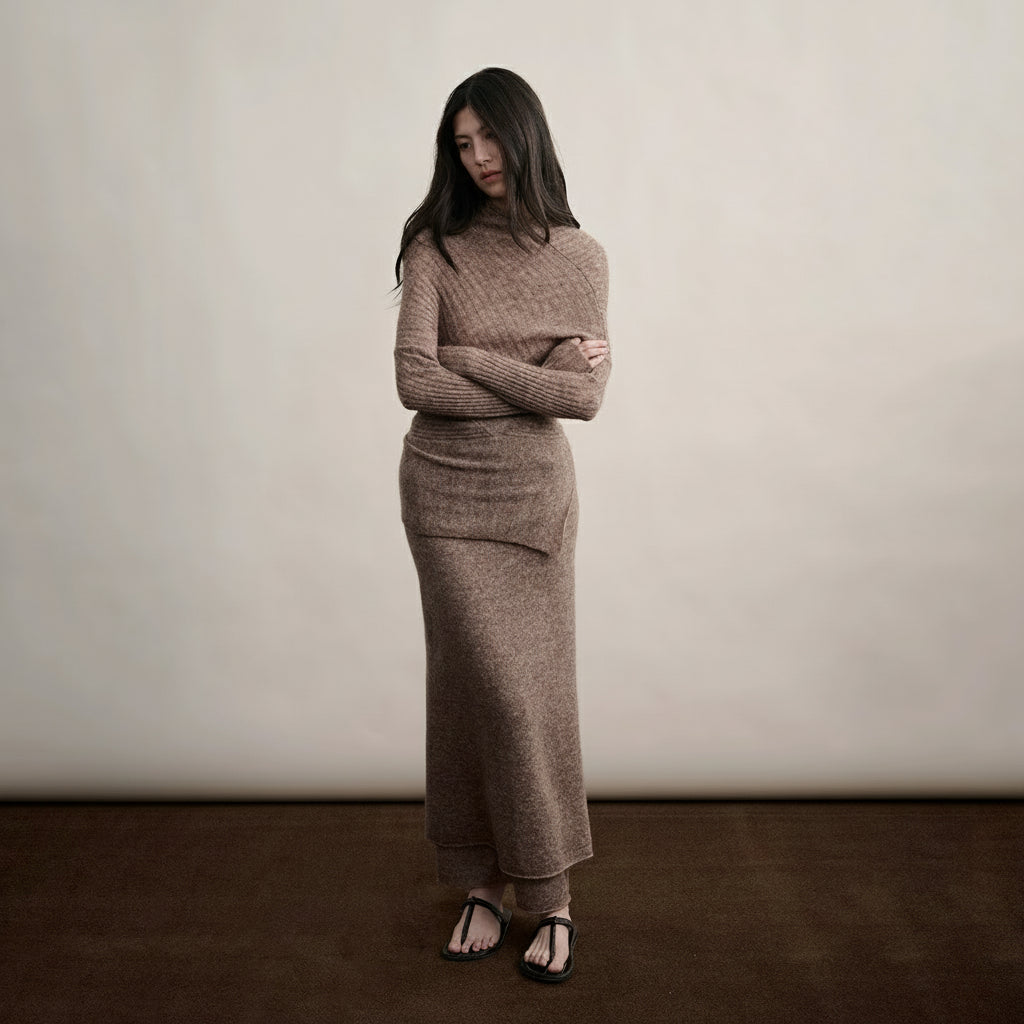 Fawn Asymmetrical Mohair & Lambswool Knit Skirt and Top
