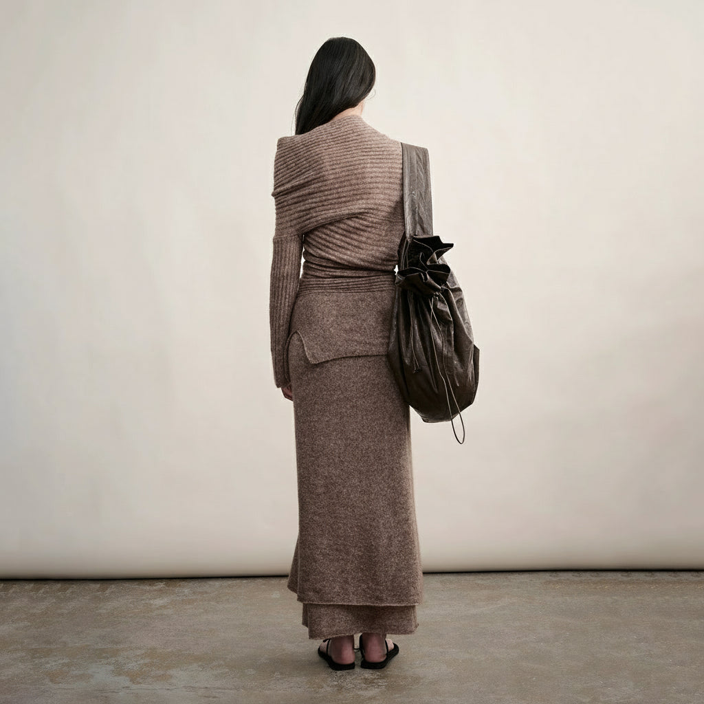 Fawn Asymmetrical Mohair & Lambswool Knit Skirt and Top