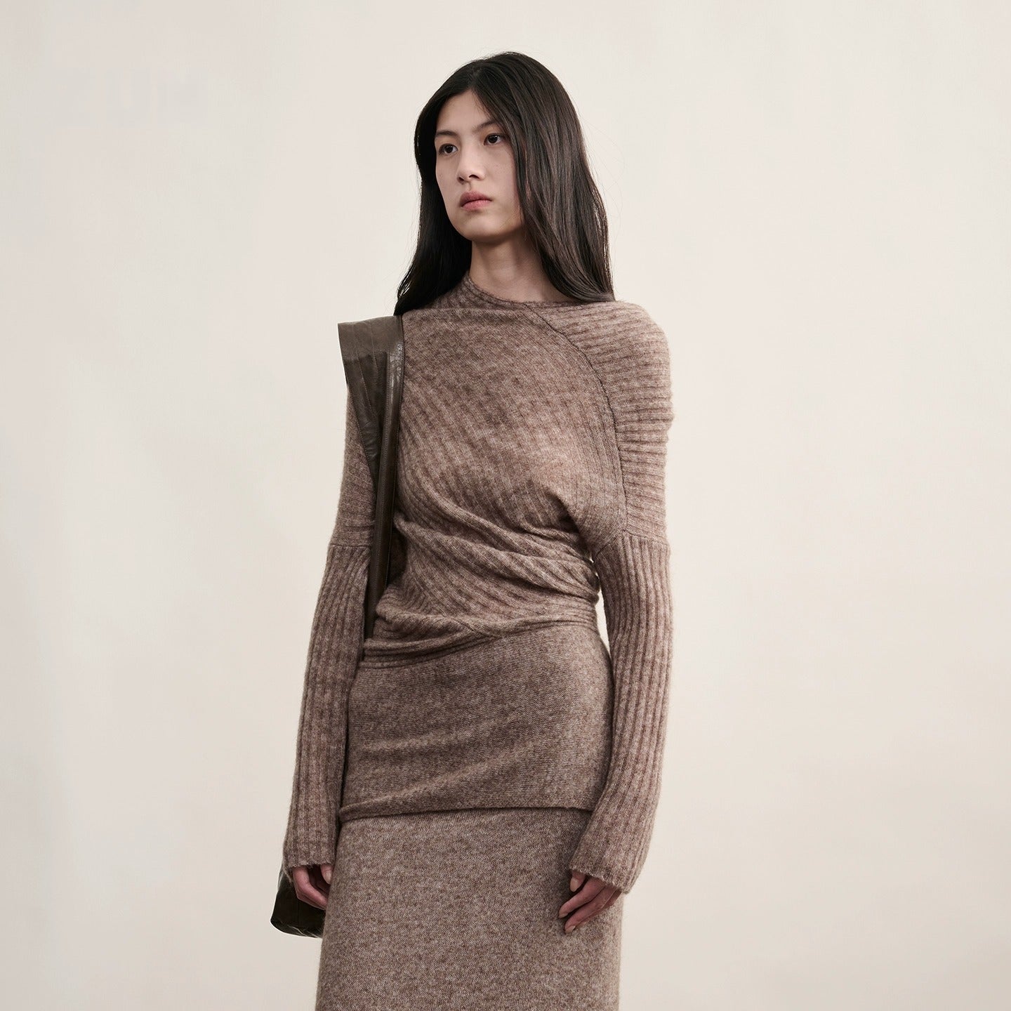 Fawn Asymmetrical Mohair & Lambswool Knit Skirt and Top