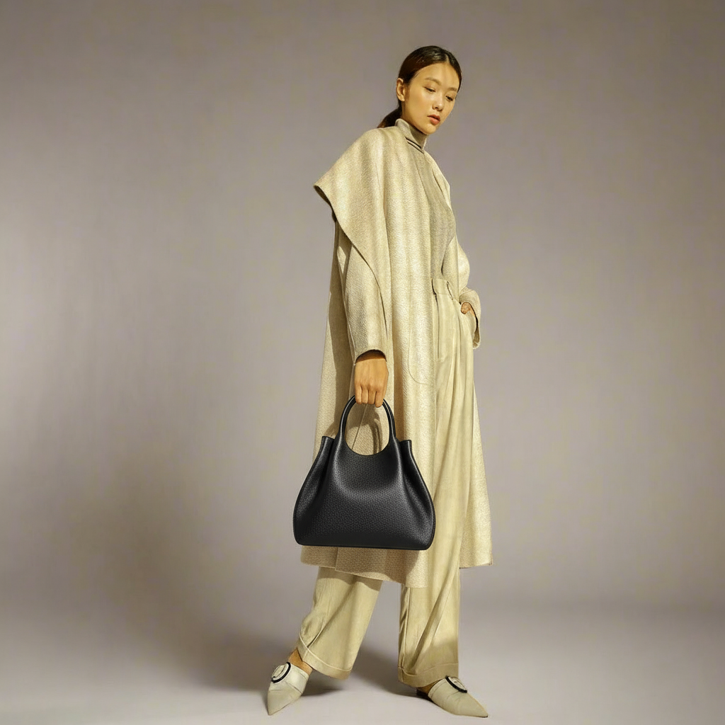 Water Ripple Coat — Shawl Collar, Oatmeal