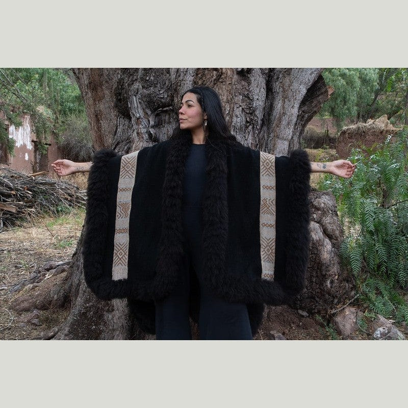 Beautifully draped heirloom black baby alpaca wool cape