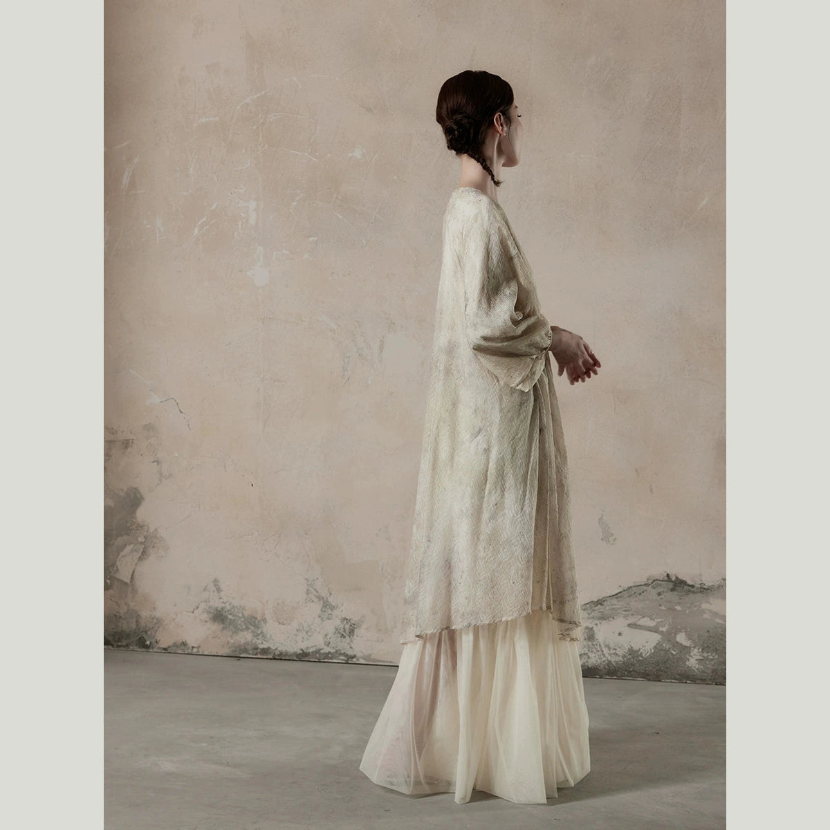 beige maxi dress with sleeves