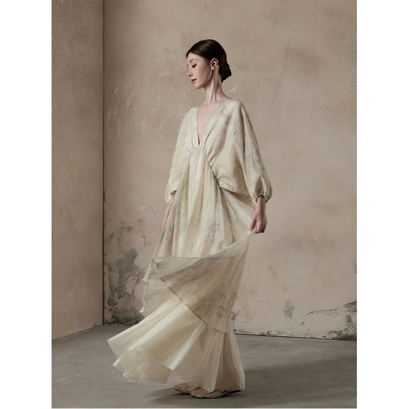beige maxi dress with sleeves