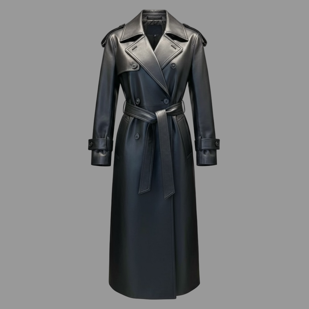 black leather trench coat