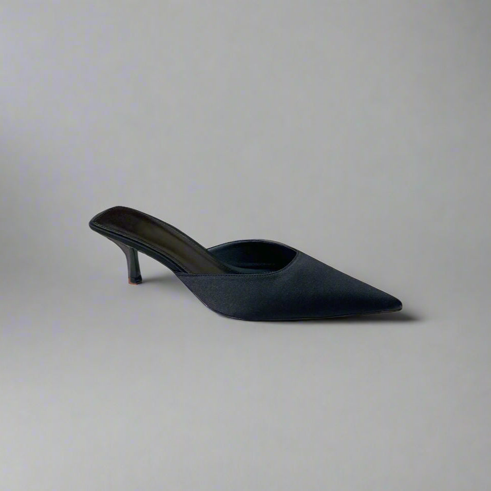 black satin kitten heel pump shoes