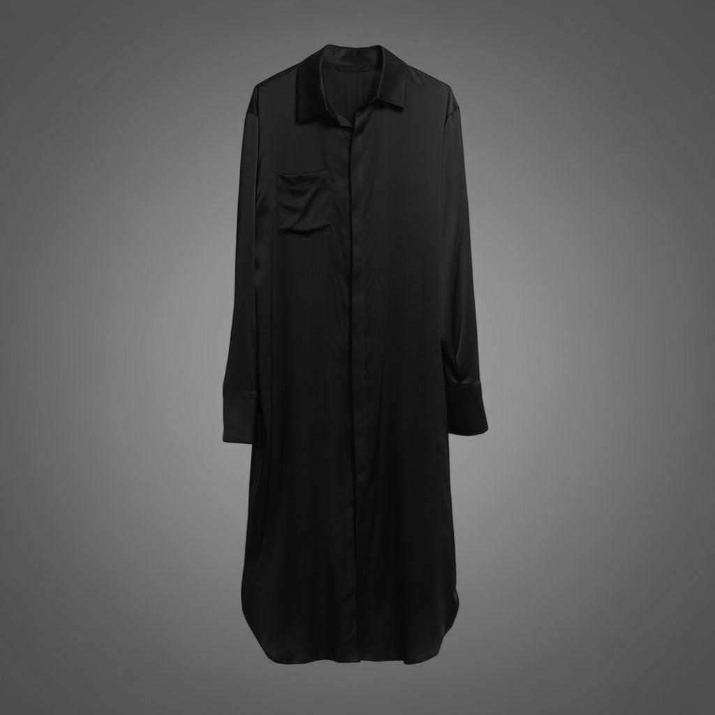 Jet Black Silk Shirt Dress