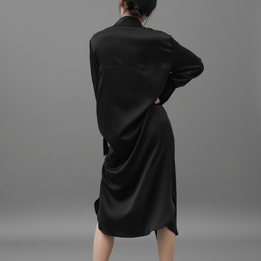 Jet Black Silk Shirt Dress